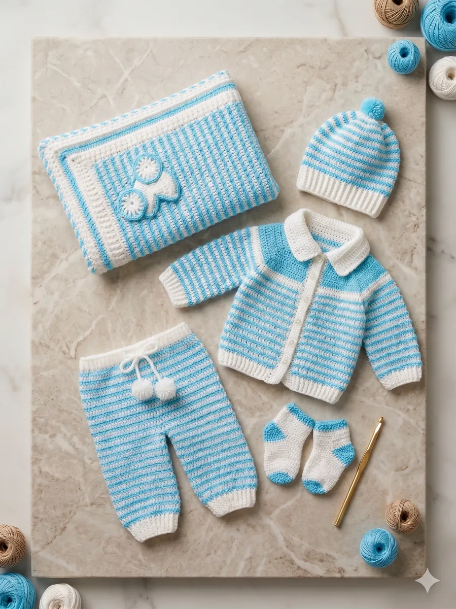 Blue baby crochet set