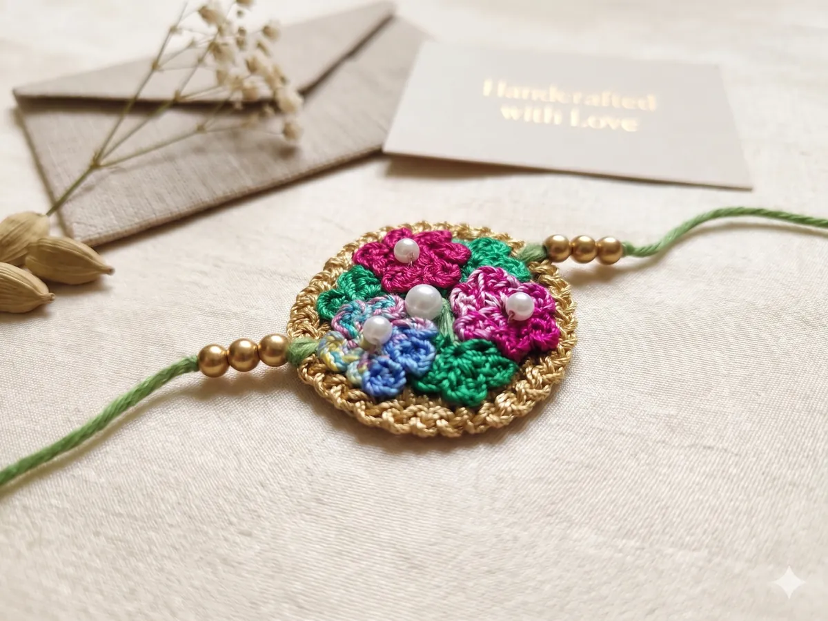 Floral pearl crochet rakhi